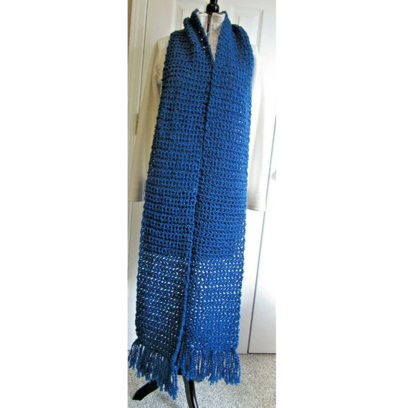 Chunky Blue Scarf Men Women Oversize Extra Long 125x7 Handmade Crochet Knit NWT - Picture 2 of 6